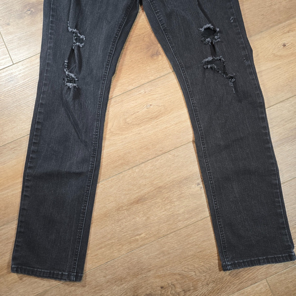 True Luck Black Distressed Stretch Denim Jeans Men’s 36x30 Punk Hip Hop Retro - Picture 4 of 12